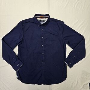 Denim & Flower Large Dark Blue Geometric Mens Long Sleeve Button Up Shirt
